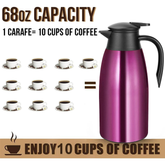 SSAWcasa Coffee Carafes 68oz Stainless Steel Insulated Coffee Dispenser, 12 Hours Hot&24 Hours Cold (Purple)